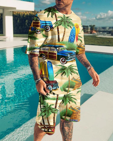 2-piece men's T-shirt+shorts sportswear casual trend beach vacation-Veeddydropshipping