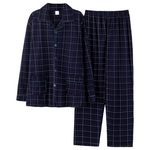 For Men 2PCS Lounge Sleepwear Men Blue Plaid Pijama Hombre Home Clothes-MF01609-Veeddydropshipping