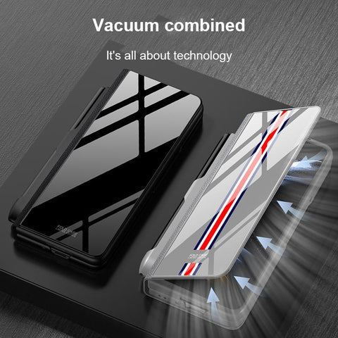 Classic Stripe Glass Phone Case For Samsung Galaxy Z Fold 4 Fold3 5G with Pen Slot FOLD3 Fold4-PA00611-Veeddydropshipping