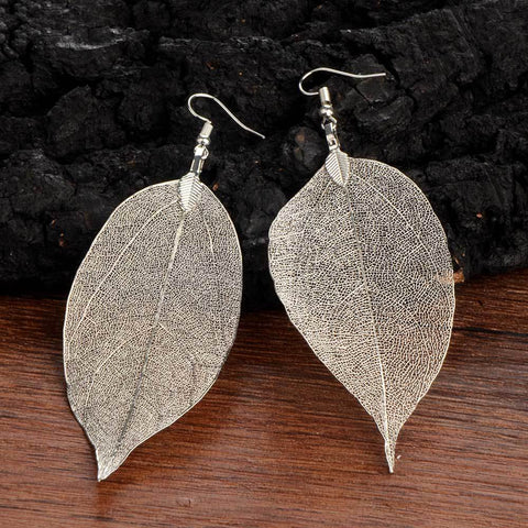 Fashion Design Big Natural Real Leaf Earrings Dangle Drop -JW01436-Veeddydropshipping