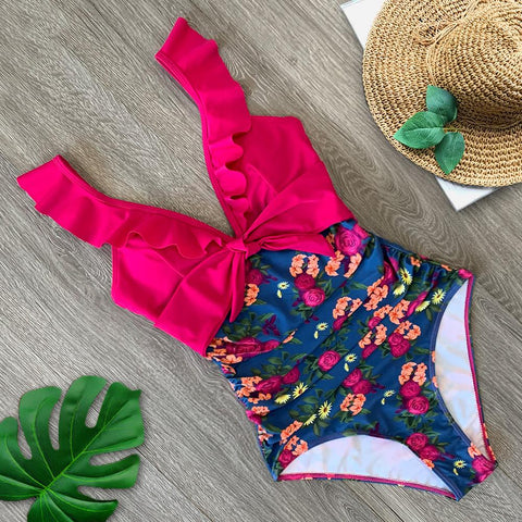 2020 Sexy New Ruffle One Piece Swimsuit Off The Shoulder Swimwear Women Swimsuit-OS00043-Veeddydropshipping
