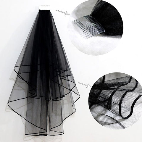 Woman Wedding Short Bridal Veil with Ribbon-WF01433-Veeddydropshipping