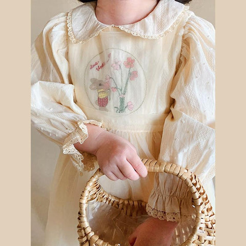 1-9Y New Baby Kid Girl Spring Summer Cream Color Kids infant Dress-TB00836-Veeddydropshipping