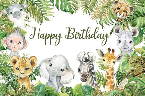 Watercolor Tropical Jungle Safari Animal 1st Birthday Party Backdrops Wild One Baby Shower -CE00332-Veeddydropshipping