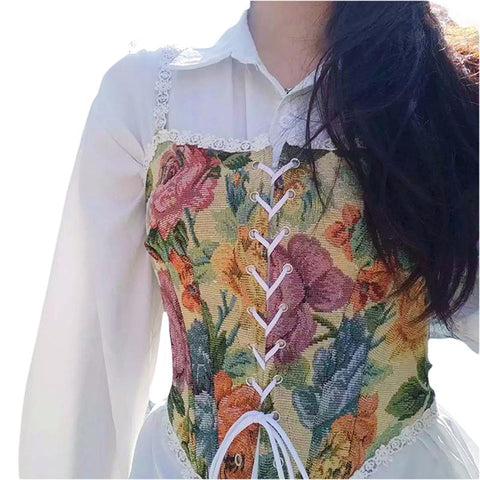 Women’s Tanks Vintage Jacquard Sexy Boat Neck Corset-WF00252-Veeddydropshipping