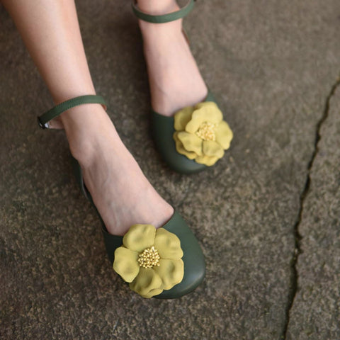 Flower Beach Shoes Closed Toe Handmade Genuine Leather-BS00860-Veeddydropshipping