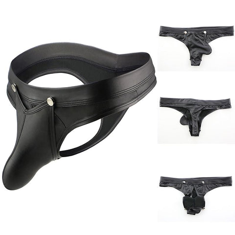 Faux Leather Briefs Men&#39;s Open Pouch Bag Sexy Underwear Men-MF01647-Veeddydropshipping