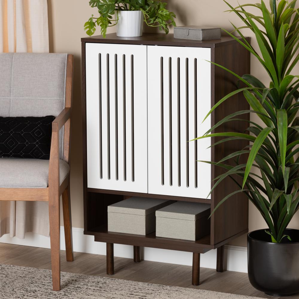 Modern Walnut 2-Door Shoe Cabinet-HA01743-Veeddydropshipping