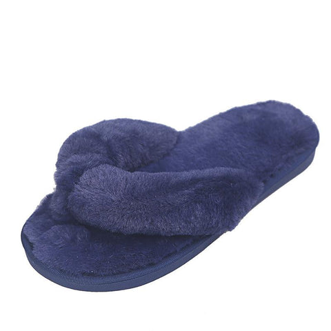 Faux Fur Cross Indoor Floor Slides Flat Soft Furry Shoes Ladies-BS01131-Veeddydropshipping