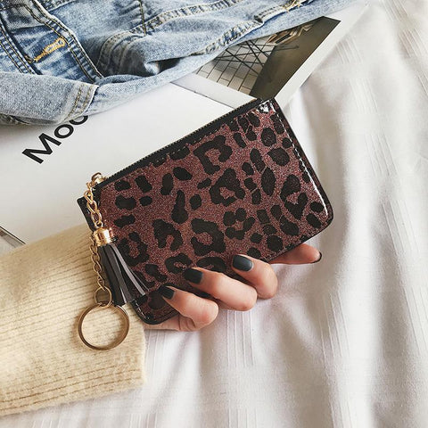 Leopard Leather Small Money Pocket Ladies Card Holder Bag Zipper-BS00612-Veeddydropshipping