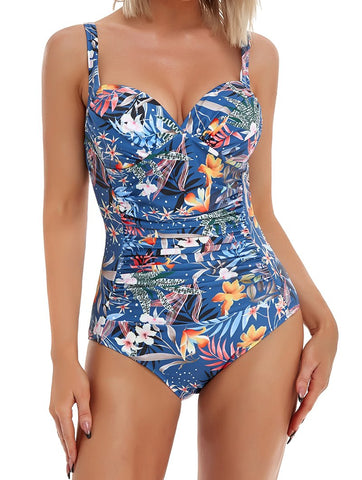 One Piece Swimsuits Large Size Shirred Swimwear Vintage Bodysuit Tummy Control -OS00215-Veeddydropshipping