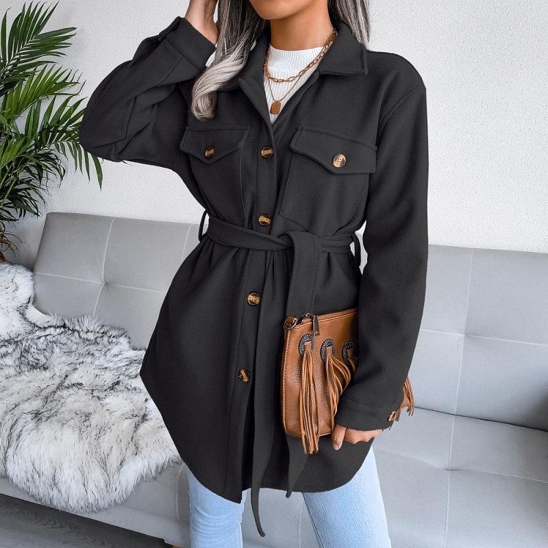 Women Vintage Lapel Breasted Strap Woolen Coat-Veeddydropshipping