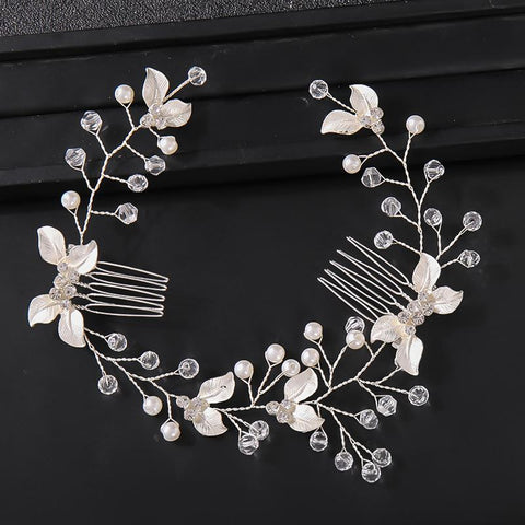 Pearl Leaf Comb Headband Hair Accessories Tiara Headband  -JW00456-Veeddydropshipping