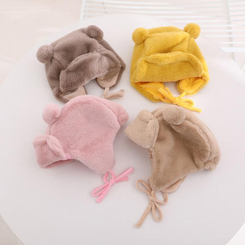 Cute Bear Baby Hat with Earflaps Winter Warm Lined Infant Girl Boy-TB00448-Veeddydropshipping