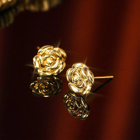 18K Gold Stud Earrings Women Gold Luxur Dimensional Rose Gifts -JW00087-Veeddydropshipping