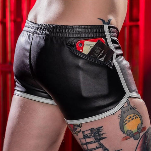 Shorts With Pocket Men's Faxu Leather Underwear Casual Sport-MF01468-Veeddydropshipping