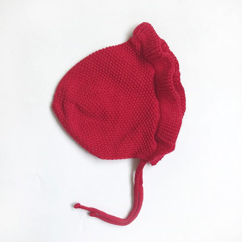 Spring Newborn Baby Hats Handmade Wool Ear Knitting Hats Monolayer Lotus-TB00464-Veeddydropshipping