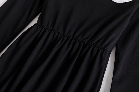 Halloween costume, Gothic costume, Wednesday dress, black dress white collar-TB00852-Veeddydropshipping