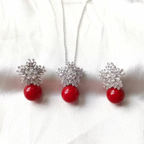 Classic Fashion  Zircon Pearl Earrings Necklaces Jewelry Sets   -JW00365-Veeddydropshipping