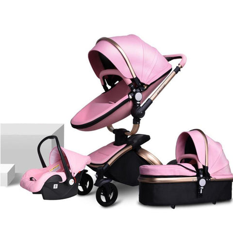 New baby stroller 3 in1, PU leather baby carriage,Newborn Two-way Foldable-TB00360-Veeddydropshipping