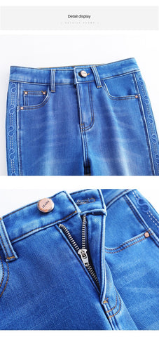 Women Warm Flare Jeans High Waist Oversize-WF00434-Veeddydropshipping