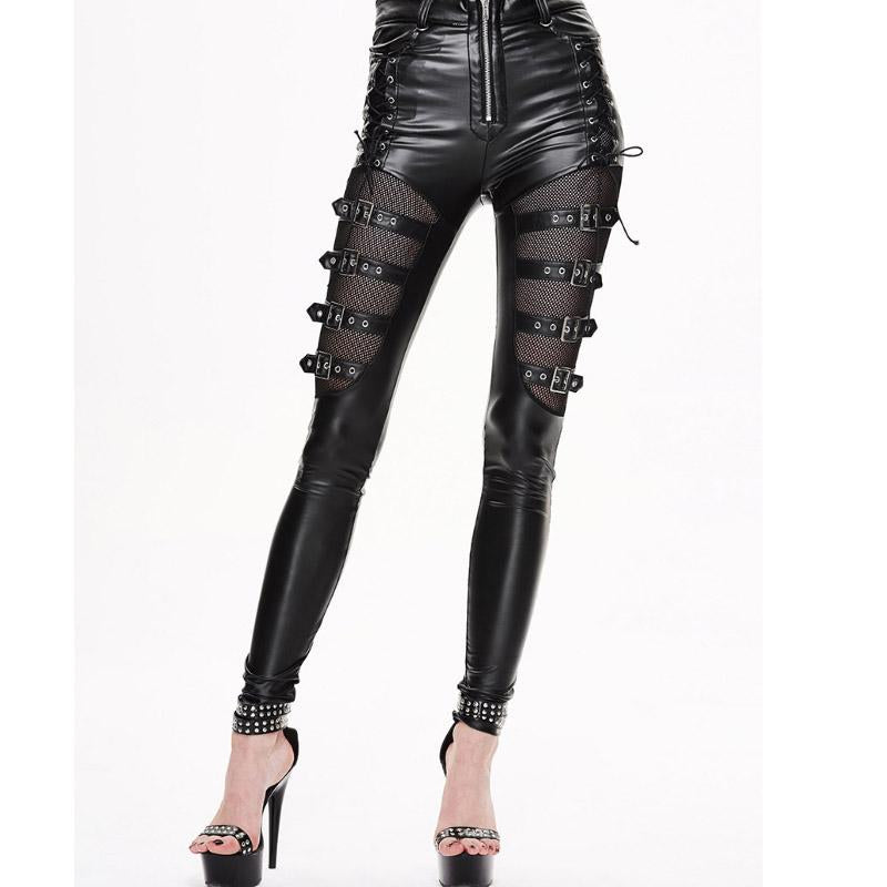 Fashion Women Punk Rock Leather Long Pants-WF00363-Veeddydropshipping