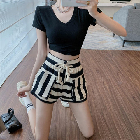 Striped Casual Shorts for Women-WF00602-Veeddydropshipping