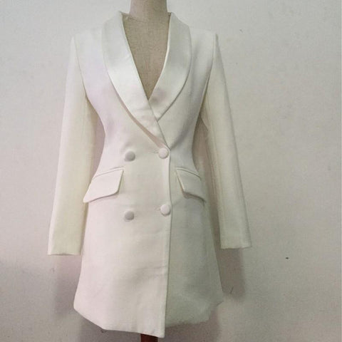 Luxury Satin Patchwork Double Breasted Blazer Dress-WF00189-Veeddydropshipping