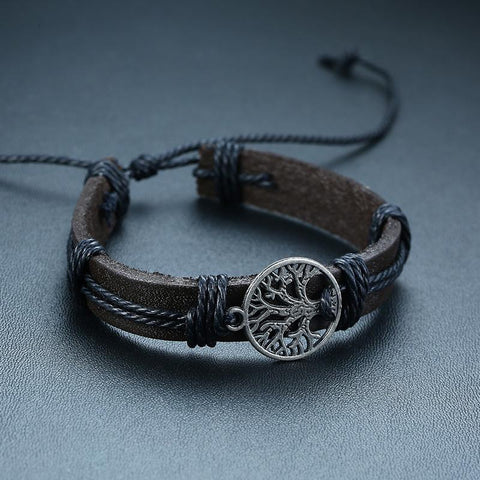 Set Braided Wrap Leather Bracelets Wood Beads Ethnic Tribal Wristbands -JW00254-Veeddydropshipping