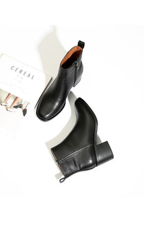 Thick-heeled  boots women leather single boots square toe short-BS01034-Veeddydropshipping