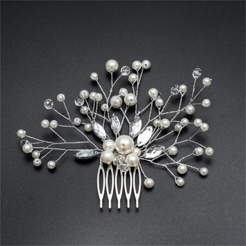 Crystal Rhinestone Pearl Hair Comb Bridal Wedding Jewelry -JW00450-Veeddydropshipping