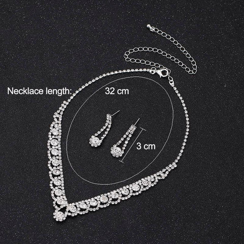 Silver Color Rhinestone Crystal Bridal Jewelry Sets  -JW00326-Veeddydropshipping