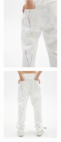 trendy brand, speckled jeans, straight tube-MF00641-Veeddydropshipping
