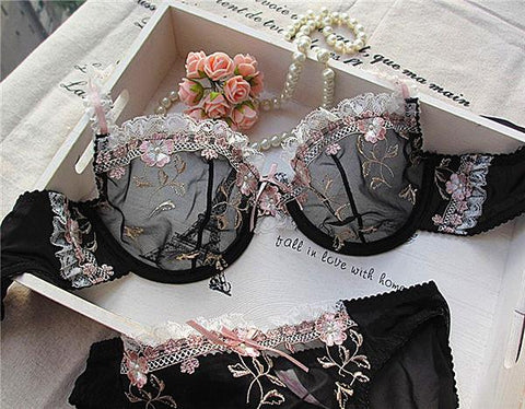 women sexy transparent lace underwear bra set-WF00710-Veeddydropshipping