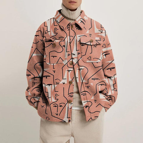 Casual Loose Print Jacket Lapel Trend Abstract Line-MF01055-Veeddydropshipping