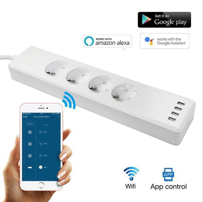 Tuya Smart WIFI Power Strip EU Standard With 4 Plug and 4 USB Port -CE00524-Veeddydropshipping