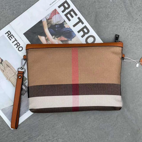 Clutch Bag Classic Stripes Canvas Leather Female Shoulder Bag A4 Lady-BS00223-Veeddydropshipping