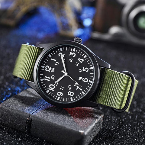 Field Watch Fabric Strap 24 Hours Display Japan Quartz -JW00798-Veeddydropshipping