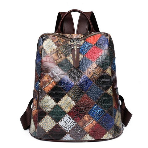Leather Rucksack Women&#39;s Knapsack Travel Backpacks Shoulder School-BS00053-Veeddydropshipping