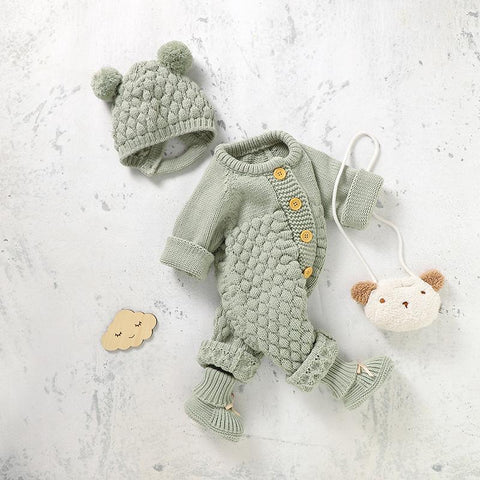 Newborn Baby Romper Shoes Gloves Set Knit Girl Boy Jumpsuit Boot-TB00297-Veeddydropshipping-2