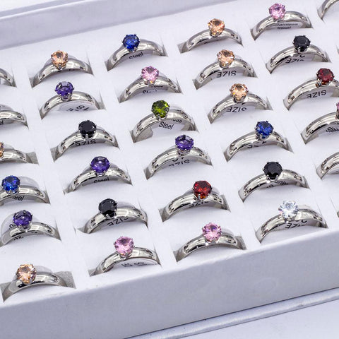 Fashion Colorful Rhinestone Crystal Stainless Steel Rings  -JW00399-Veeddydropshipping