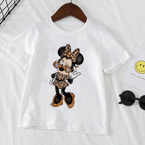 Disney Minnie Mouse Print Girls Clothes Child T-shirt White Short-TB00923-Veeddydropshipping