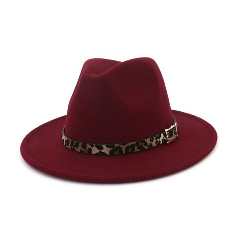 Women Leopard Belt Imitation Woolen Felt Hat-MF00996-Veeddydropshipping