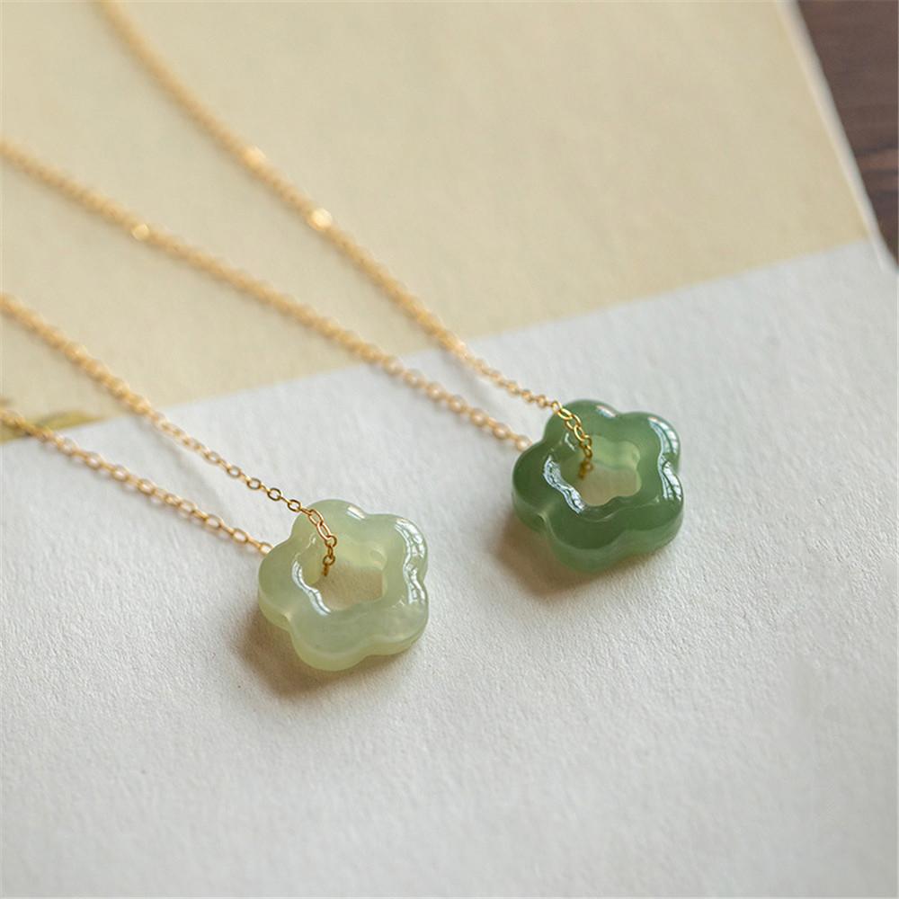 Hetian Jade Plum Blossom Pendant Necklace 925 Sterling Silver Jewelry-JW00010-Veeddydropshipping