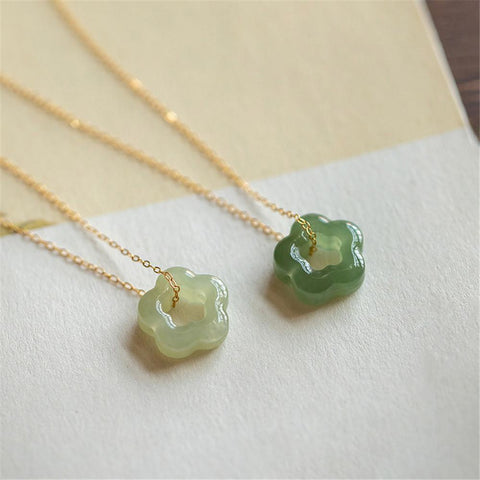 Hetian Jade Plum Blossom Pendant Necklace 925 Sterling Silver Jewelry-JW00010-Veeddydropshipping