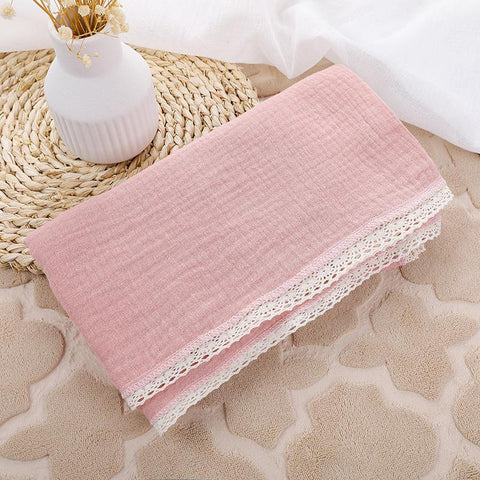 Double Layer Muslin Squares Cotton Baby Blankets Lace Newborn Blanket-TB00701-Veeddydropshipping