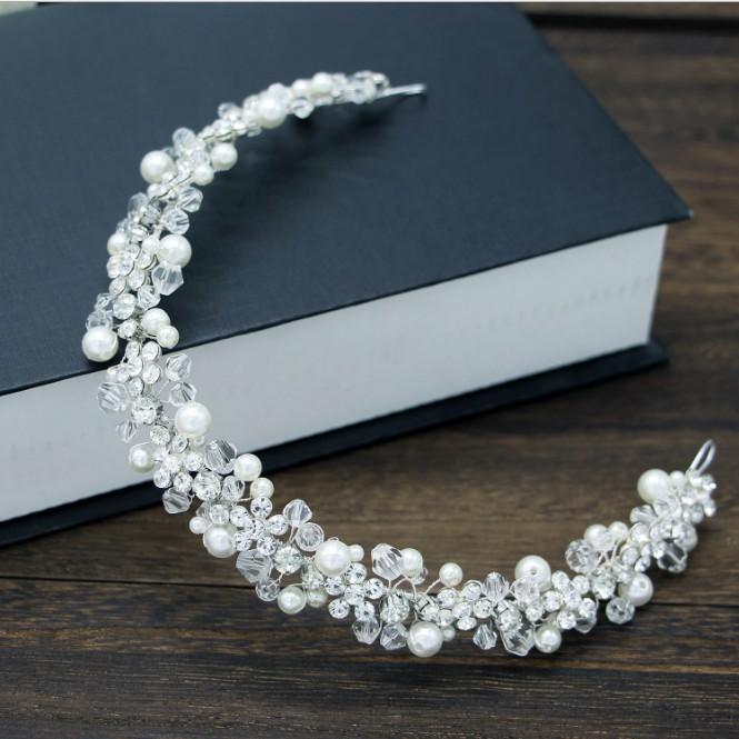 Flower Diamante Crystal Pearl Headband Rhinestone Wedding  -JW00538-Veeddydropshipping
