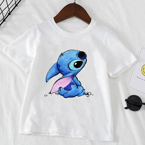 Cute Disney Stitch Print Kids T-shirts Summer White Short Sleeve Boys-TB00960-Veeddydropshipping
