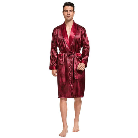 Men’s Satin Robe Lightweight Long Sleeve Silk Kimono Bathrobe with-MF01597-Veeddydropshipping