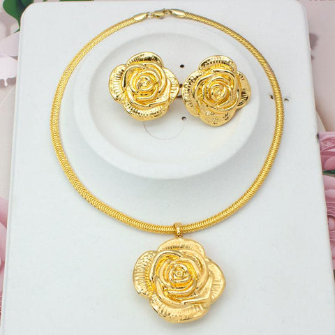 Jewelry Set Rose Flower Pattern Necklace Sets  -JW00376-Veeddydropshipping